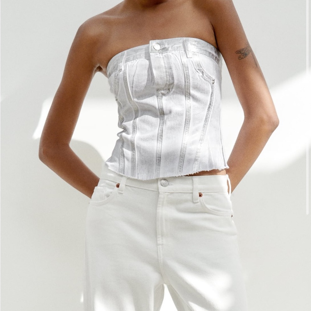 Zara Metallic Strapless Top